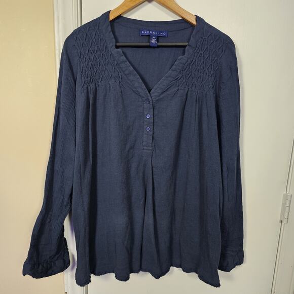 Bandolino Womens XXL Popover V Navy Roll Tab Sleeve Gauze Casual Raw Hemline - Picture 1 of 4